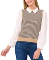 CECE WOMEN'S THIN STRIPE VEST LAYERED SWEATER TOP