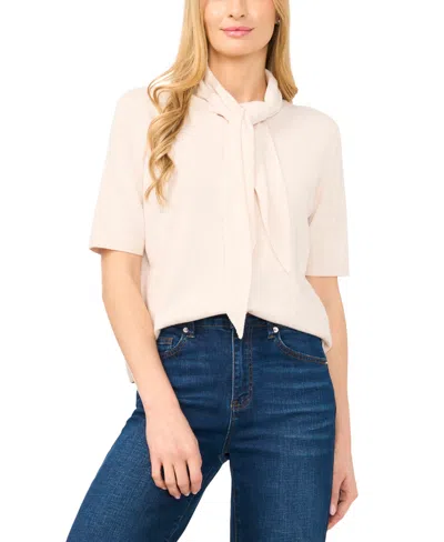 Cece Tie Neck Short Sleeve Cardigan In White