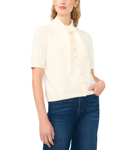 Cece Women's Tie Neck Front Button Cardigan In White