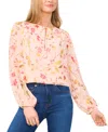 Cece Floral Print Tie Neck Top In Sugar Peach