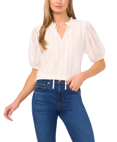 Cece Women's Tie Neck Short-sleeve Crop Top In Neutral