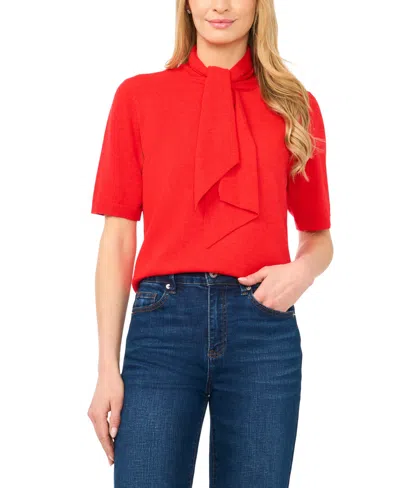 Cece Women's Tie Neck Short-sleeve Sweater In Red