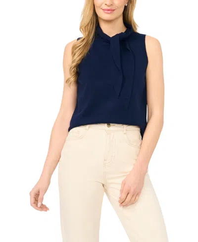 Cece Tie Neck Sweater Tank In Blue