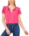 Cece Tie Neck Flutter Sleeve Top In Pink