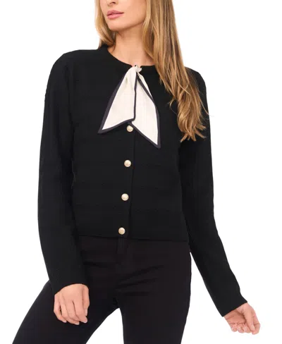 Cece Women's Tie Scarf Long-sleeve Cardigan Sweater In Black