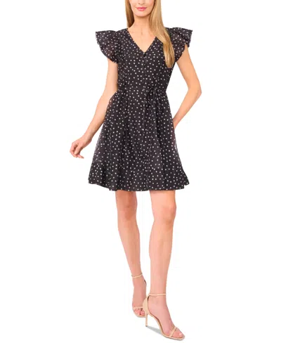Cece Women's Tie Waist Flutter-sleeve Mini Dress In Black