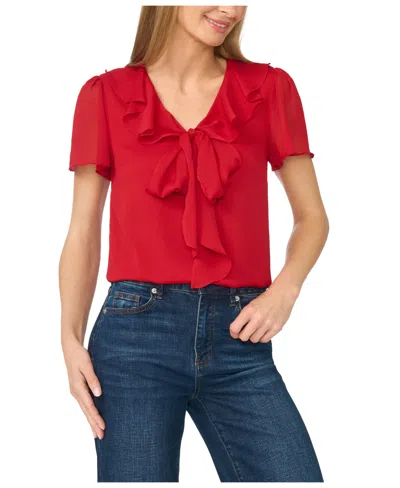 Cece Women's Tie-front Ruffle V-neck Blouse In Red