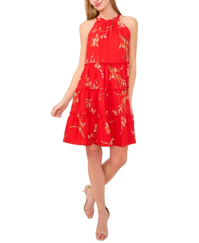 Cece Women's Tiered Back-tie Sleeveless Halter Dress In Red