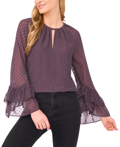 Cece Women's Tiered Flowy Long Sleeves Keyhole Top In Purple
