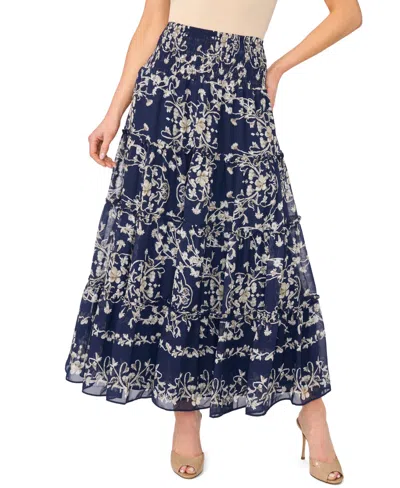 Cece Women's Tiered Smock Waist Maxi Skirt In Blue
