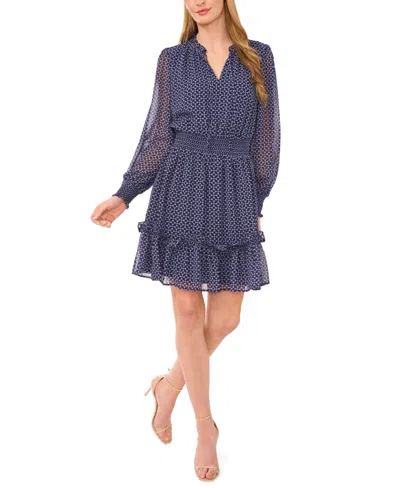 Cece Women's Tiered Tie-neck Dress In Blue