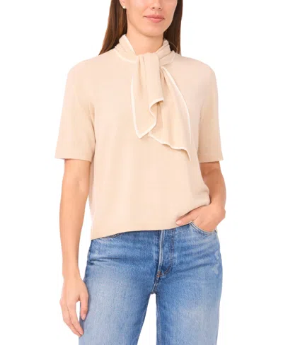 Cece Women's Tipped Tie-neck Pull-on Sweater In Pink