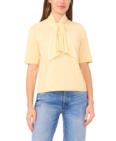 Cece Women's Tipped Tie-neck Pull-on Sweater In Yellow