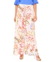 Cece Womens Ruffled Cuff 3 4 Sleeve Crew Neck Blouse Tropical Print Self Tie Overlap Pants In New Ivory