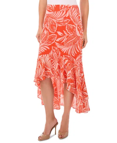 Cece Women's Tropical Ruffled High-low Midi Skirt In Tiger Lily