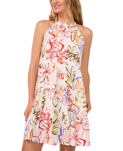 Cece Women's Tropical Tie-back Halter Tiered Mini Dress In New Ivory