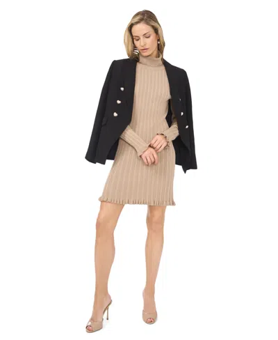 Cece Women's Turtle Neck Ribbed Sweater Dress In Brown
