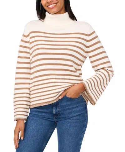 Cece Women's Turtle Neck Stripe Sweater In Sepia Tint