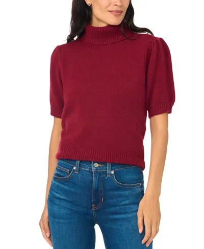 Cece Women's Turtleneck Puff-sleeve Short-sleeve Sweater In Burgundy