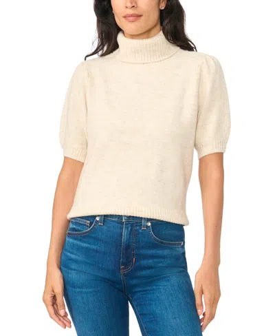 Cece Women's Turtleneck Puff-sleeve Short-sleeve Sweater In Neutral