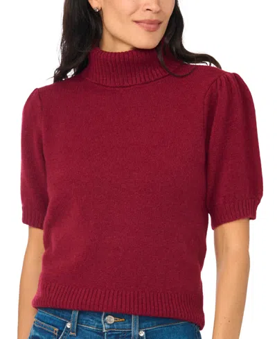 Cece Women's Turtleneck Short-sleeve Puff-sleeve Sweater In Crisp Merlot