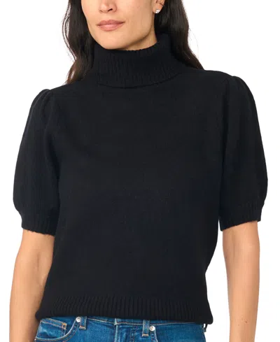 Cece Women's Turtleneck Short-sleeve Puff-sleeve Sweater In Rich Black