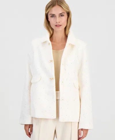 Cece Women's Tweed Bow-button Lady Jacket In White