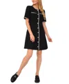 Cece Button Front Tweed A-line Dress In Black