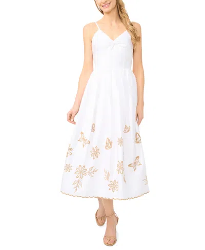 Cece Women's Twist V-neck Cotton Midi Dress In White