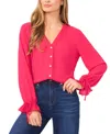 Cece V-neck Button Front Long Sleeve Top In Pink