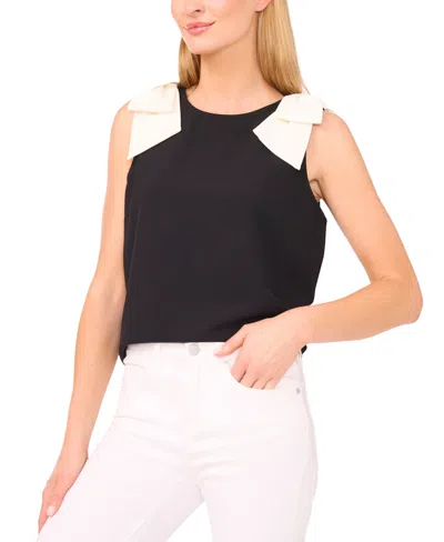 Cece Women's V-neck Contrast-bow Sleeveless Top In Black