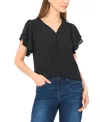 Cece Double Flutter Sleeve V-neck Top In Black