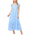 Cece V Neck Flutter Sleeve Maxi Dress In Waterfall