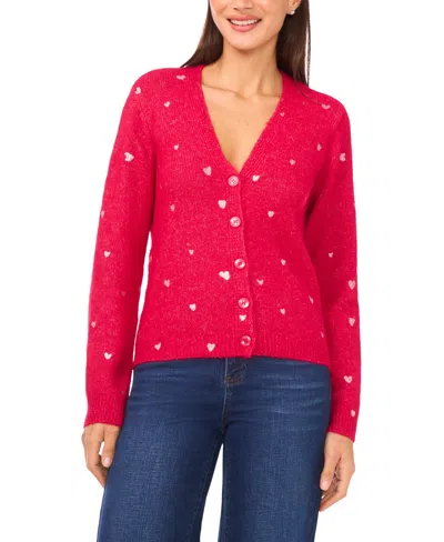 Cece Women's V-neck Foil Heart Cardigan In Pink