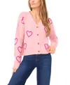 Cece Women's V-neck Heart Jacquard Cardigan Sweater In Pink