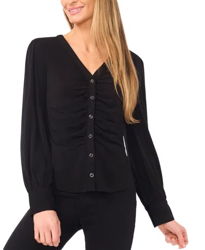 CECE WOMEN'S V-NECK LONG-SLEEVE SHIRRED KNIT TOP