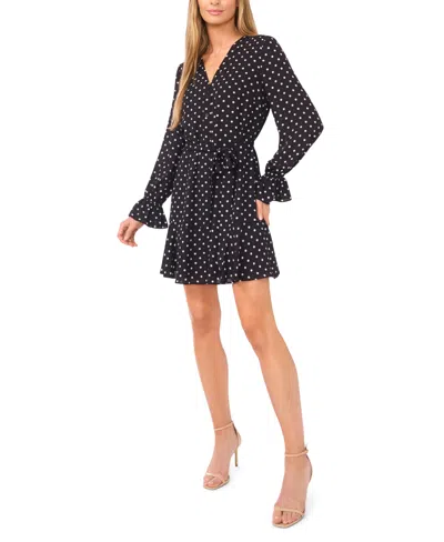 Cece Women's V-neck Long-sleeve Tie Waist Dress In Blue