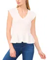 Cece Puckered Knit Peplum Top In White