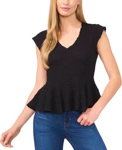 Cece Women's V-neck Puckered Knit Peplum Top