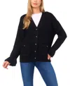 Cece Women's V-neck Ruffle Cuff Cardigan Sweater In Black