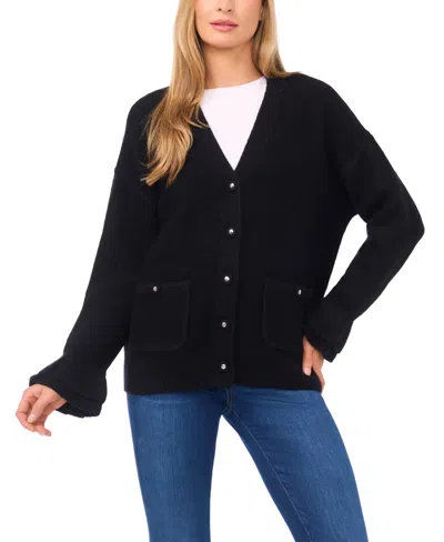 CECE WOMEN'S V-NECK RUFFLE CUFF CARDIGAN SWEATER