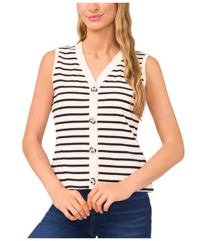 Cece Women's V-neck Sleeveless Button Up Cardigan In White