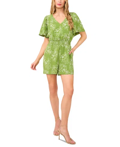 Cece Women's V-neck Smocked-waist Flutter-sleeve Romper