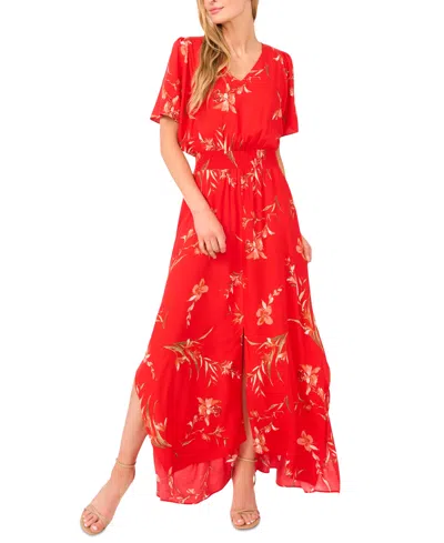Cece Women's V-neck Smocked Waist Maxi Dress In Red