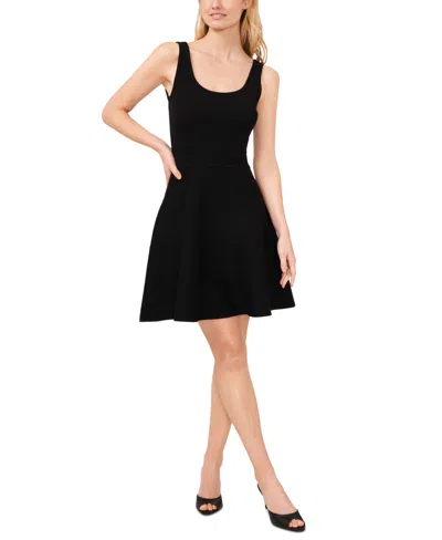 Cece Women's Variegated Rib Knit Sleeveless Skater Dress In Rich Black