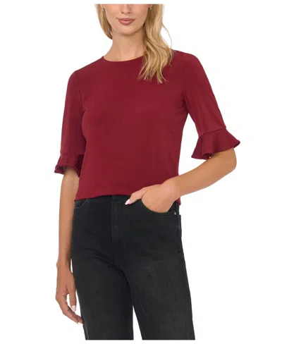 Cece Women's Velvet 3/4-length Sleeve Crewneck Top In Burgundy