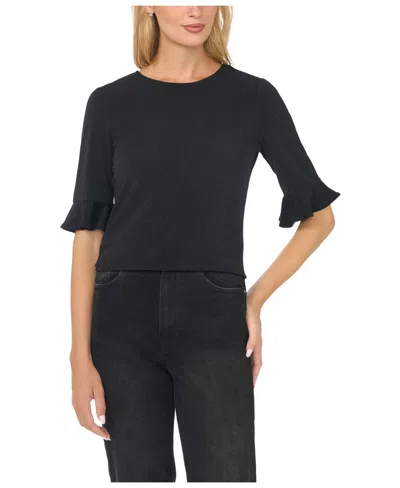 Cece Women's Velvet 3/4-length Sleeve Crewneck Top In Blue