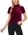 Cece Mock Neck Cutout Stretch Velvet Top In Majestic Wine