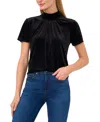Cece Mock Neck Cutout Stretch Velvet Top In Rich Black