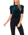 Cece Women's Velvet Ruffle Mock Neck Top In Green